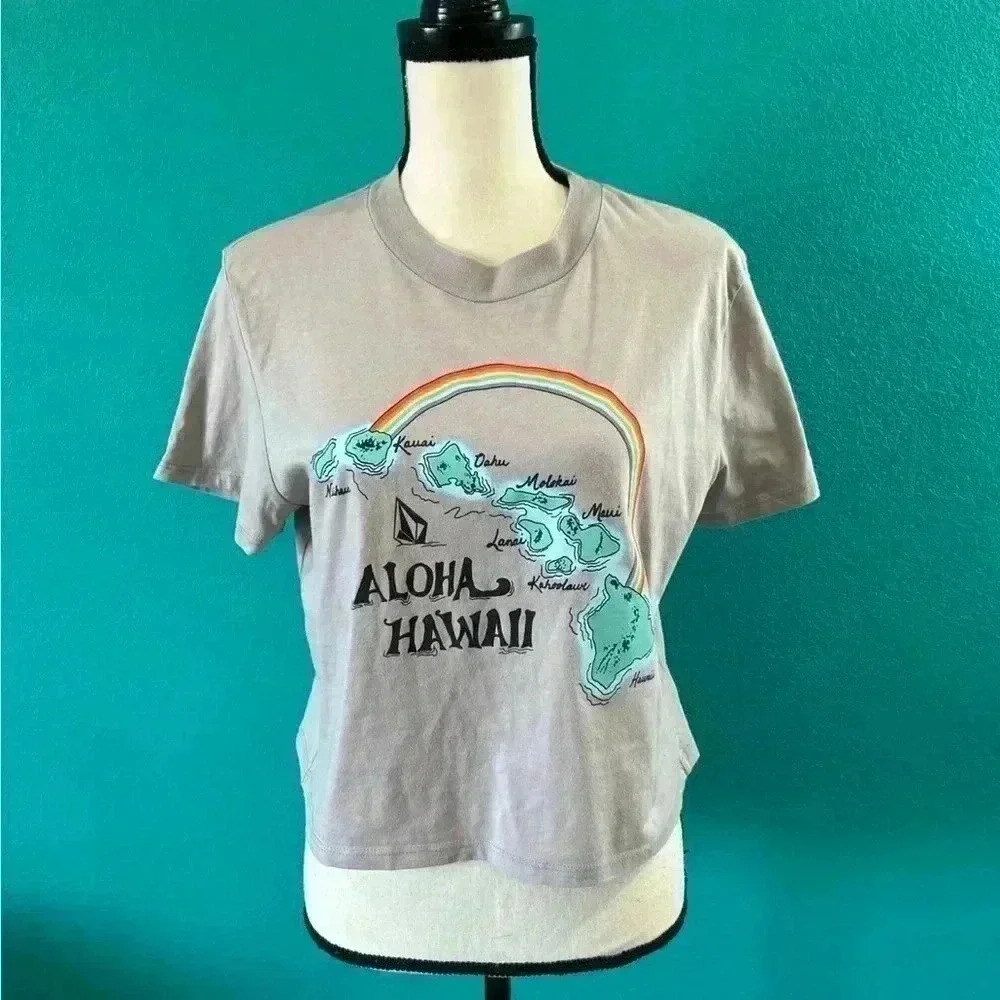 Volcom grey purple aloha Hawaii top in size kids large